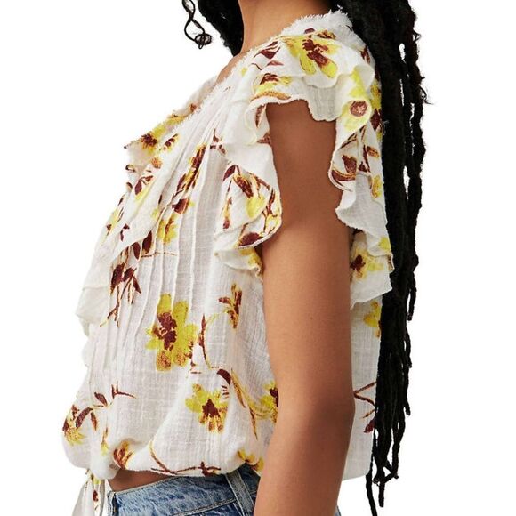 Free People Naya Handprinted Cotton and Viscose Bohemian Top with raw edges XS - Picture 4 of 16